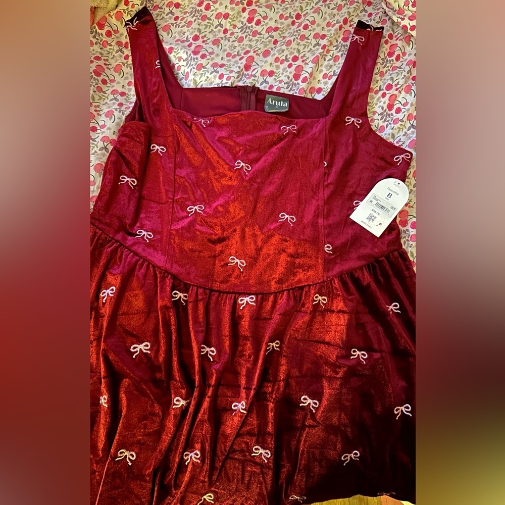 Arula Burgundy Velvet Dress with Bow Details